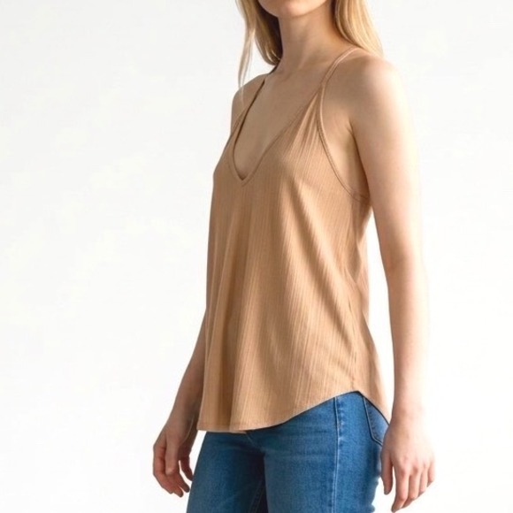 Intimately Free People Tops - Intimately Free People Women's Tan Ribbed Deep V-Neck Racerback Tank Top Small S